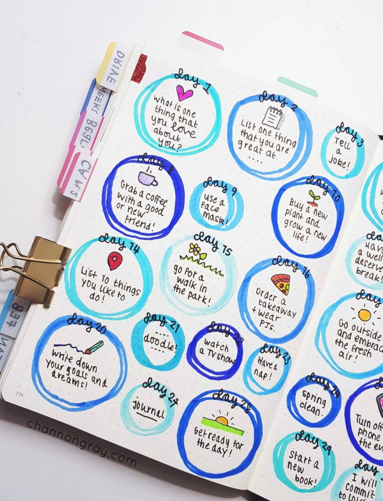 Self-care doesn't have to cost money, be glamorous or worth over-sharing with the world. It's about learning what makes you happy. Most importantly, self-care is when you enable yourself to be the person you've always wanted to be. A bullet journal can be a great self-care tool to improve your mental wellbeing // heythereChannon - www.channongray.com #bulletjournal #selfcare #productivity #wellbeing #stationery