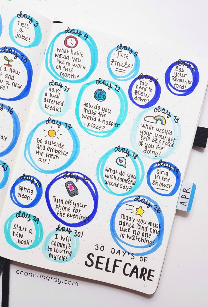 Self-care doesn't have to cost money, be glamorous or worth over-sharing with the world. It's about learning what makes you happy. Most importantly, self-care is when you enable yourself to be the person you've always wanted to be. A bullet journal can be a great self-care tool to improve your mental wellbeing // heythereChannon - www.channongray.com #bulletjournal #selfcare #productivity #wellbeing #stationery